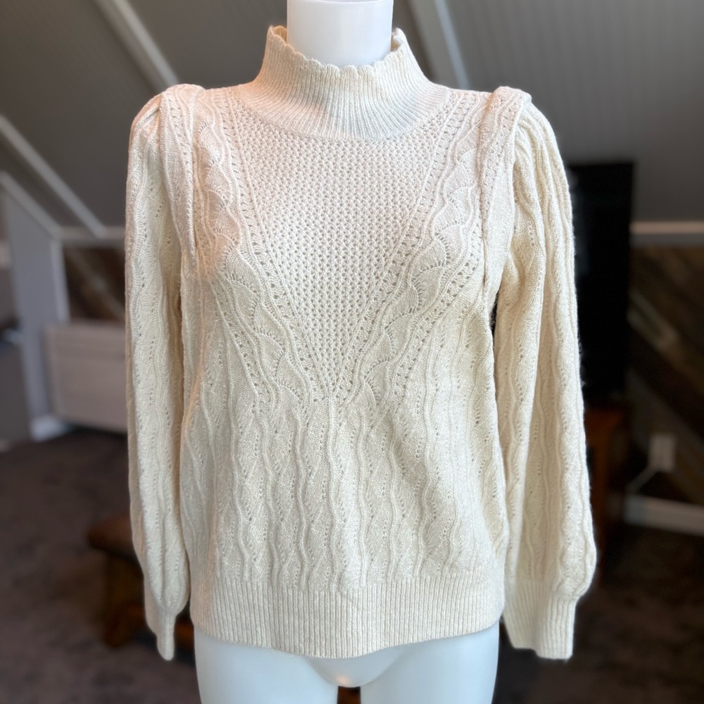 Democracy Cream Cowl Turtleneck Sweater with Textured Knit